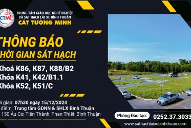 THÔNG BÁO THỜI GIAN SÁT HẠCH ngày 15/12/2024