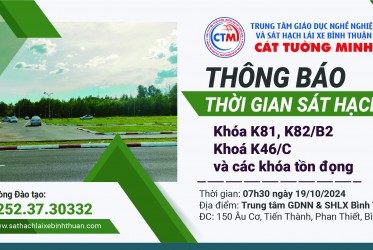 THÔNG BÁO THỜI GIAN SÁT HẠCH ngày 19/10/2024